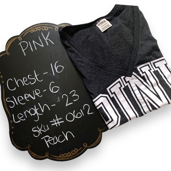 Victoria Secret PINK XS Shirt Short Sleeve Grey & White Shirt V Neck Relaxed Fit - Picture 9 of 9